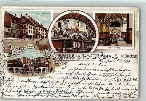 München 1899 Hofbräuhaus Innenaufnahme Saal Hof 4-Bildaufnahme