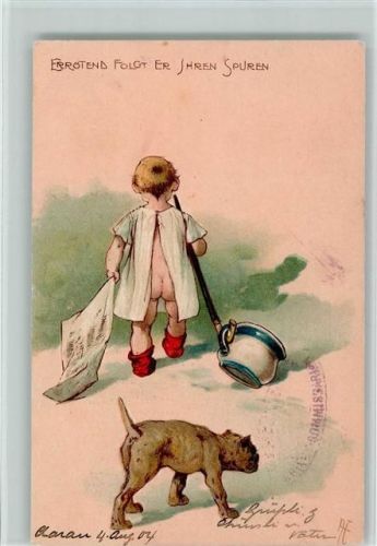 1904 PFB Serie 3412 - Baby und ein Hund, Künstlerkarte signiert