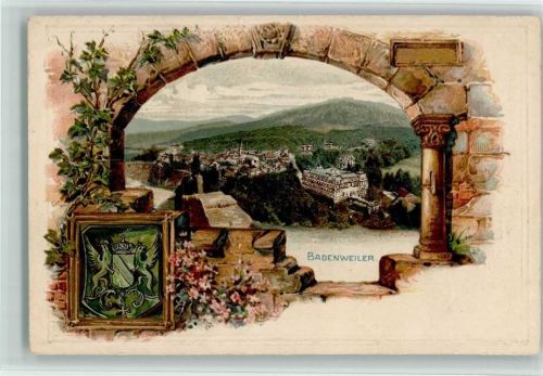 W7847 Badenweiler Lithographie/Prägedruck Vorhang Gebrauchsspuren