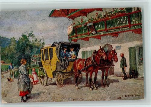 Halt am Wirtshaus - sign Bachrach-Baree - Palette Karte Nr. 162 AK