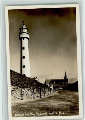 Egmond aan Zee 1950 Vuurtoren und Kirche AK