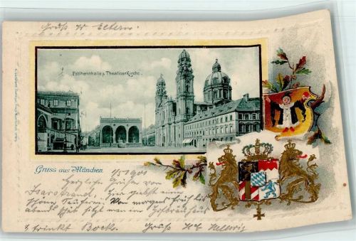 München 1901 Feldherrenhalle Theatiner Kirche Münchner Kindl nur Scan verzogen