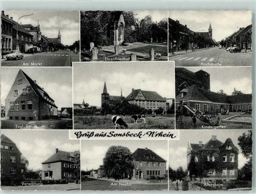 Sonsbeck Am Markt Ehrenfriedhof Hochstraße Evangel. Schule Kühe Kindergarten Verwaltung Am Neutor Altersheim Rückseite mit Kleberesten bzw Abschürfungen