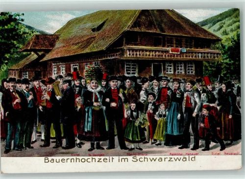 Bauernhochzeit versch. Trachten, Guggenheim Nr. 13784 AK Volksleben Schwarzwald Prägedruck