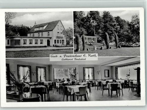 21227 W2106 Bendestorf - Hotel Konditorei Café Pension Kurth mit Haus Bergfried Innenaufnahme Gastraum Garten 3-Bildaufnahme