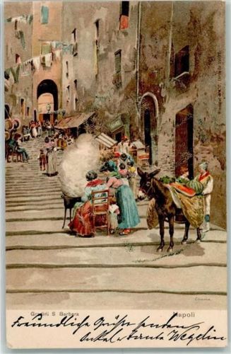 Napoli 1905 Gradini S. Barbara Esel Marktszene sign Künstlerkarte