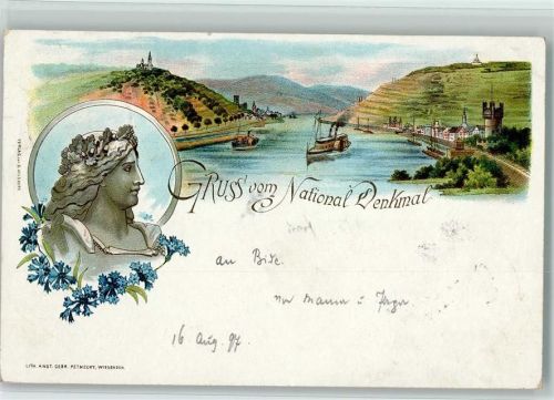 Rüdesheim 1897 National-Denkmal Büste Raddampfer