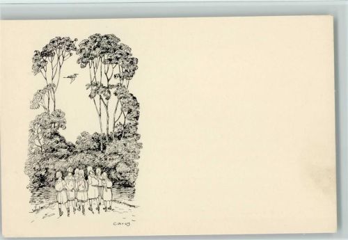 Künstlerkarte Nr. 35 sign Carus - Wandergruppe - Verband für Deutsche Jugendherbergen