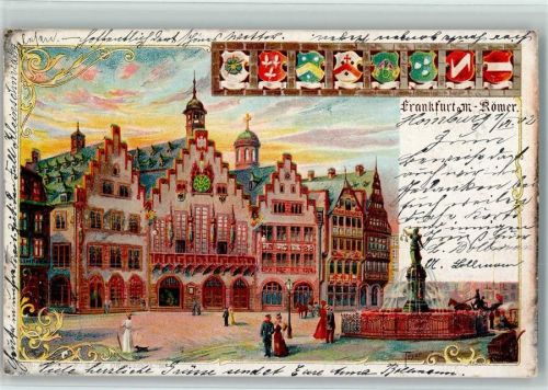 Frankfurt 1902 Römer Brunnen Wappen sign. Tesar