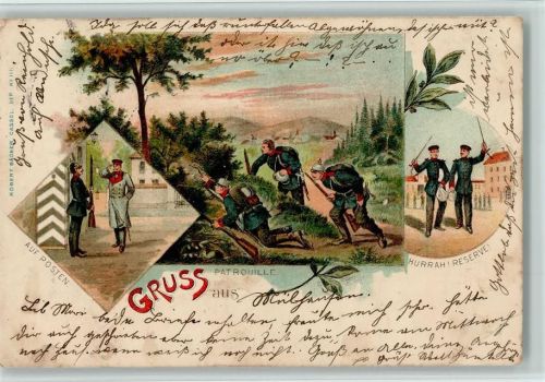 Soldatenlitho - Gruss aus - Hurrah Reserve - Bäcker Nr. 111 AK