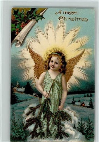 1906 Merry Christmas , Weihnachten , engel mit Tannenzweige AK
