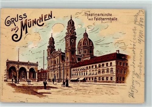 München 1900 Theatinerkirche mit Feldherrenhalle