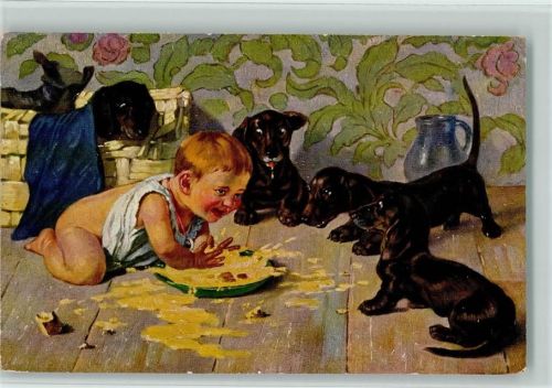 1925 Baby und kleine Dackel, sign Roeseler AK