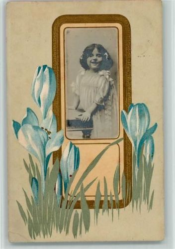W3180 Vorsfelde Foto Mädchen Ort lt. Stempel Lithographie/Prägedruck Pflanzen 1905 Gebrauchsspuren