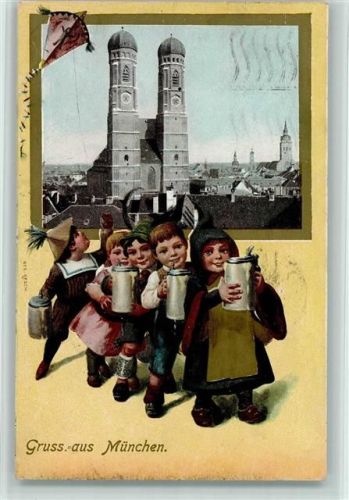 München 1905 Frauenkirche Münchner Kindl Bierkrug
