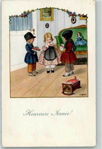 1927 Heureuse Annee - Puppen , Verlag M.M. Nr. 1202 AK