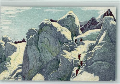 Eismeer gegen Viescherhorn Bergsteiger sign Schlatter E. E.
