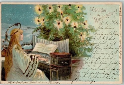 1901 sitzt am Klavier AK mit Glimmerauflage