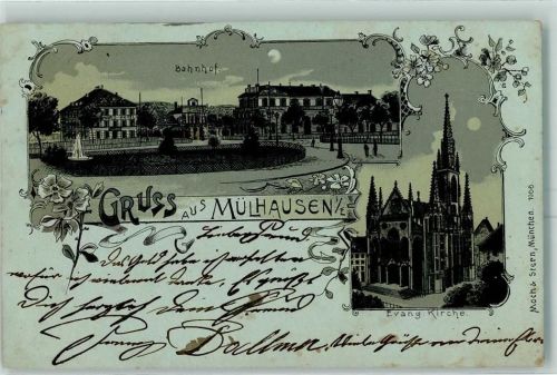 Mulhausen 1900 Bahnhof Ev. Kirche