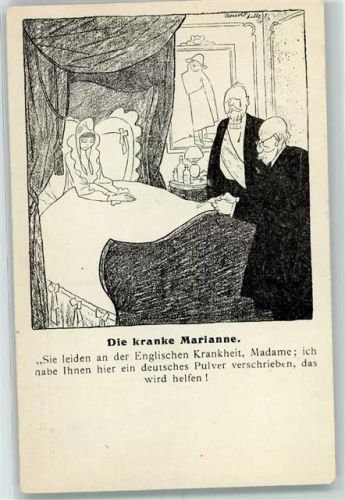 1918 Satire sign. Karl Arnold aus der Liller Kriegszeitung die kranke Marianne