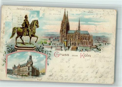 Köln Stadt Gruss aus - Post , Denkmal Wilhelm I - Flecken
