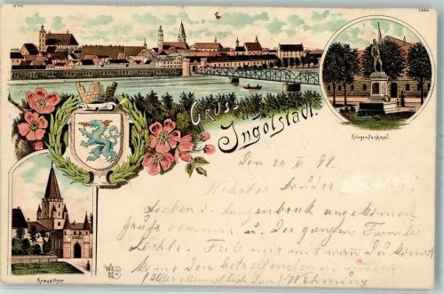 Ingolstadt 1898 Kriegerdenkmal Kreuzthor Lithographie