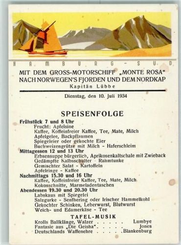 Speisekarte 10. Juli 1934 AK
