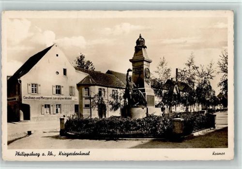 Philippsburg Gasthaus und Metzgerei zum grünen Winkel, 1930 Kriegerdenkmal, gute Erhaltung AK