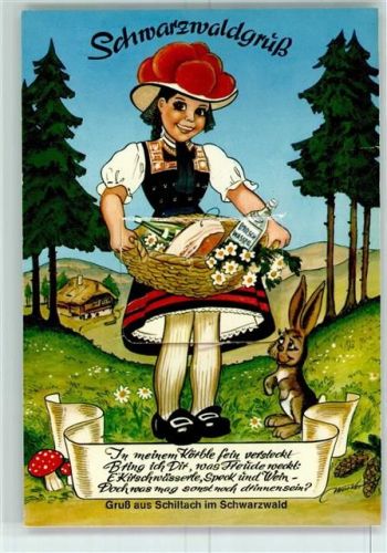 Schiltach Frau Tracht Bollenhut Hase Pilz Kirschwasser Speck sign