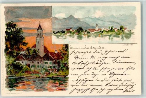 Starnberg 1898 Seeshaupt Kirche Starnberger See sign. R. L.