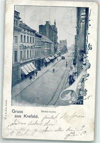 Krefeld 1900 Rheinstraße Geschäfte Blumen Gleise