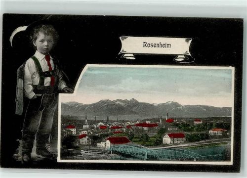 Rosenheim 1907 Kind Tracht Brücke Berge