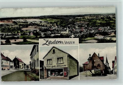 Zeutern 1964 Lebensmittel Fried. Grobs, Straßen, gute Erhaltung AK