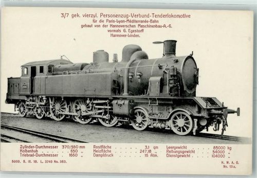 3/7 gek. vierzyl. Personenzug-Verbund-Tenderlokomotive für die Paris-Lyon-Mediterranee-Bahn Hanomag Nr. 13a