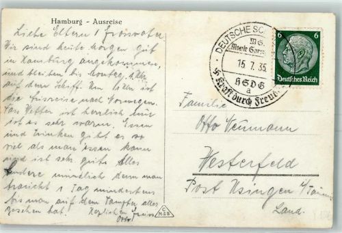 Hamburg M.S. Monte Sarmiento 15.7.35 Kraft Durch Freude - Bild. Ausreise in Hamburg