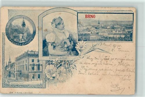 Brno 1898 Frau Tracht Kirche Blumen