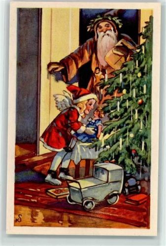 Brauner Mantel Engel Puppen sign. KS AK