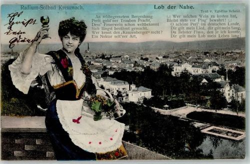 Bad Kreuznach Lob der Nache Egidius Scheid Frau Tracht Trauben Wein