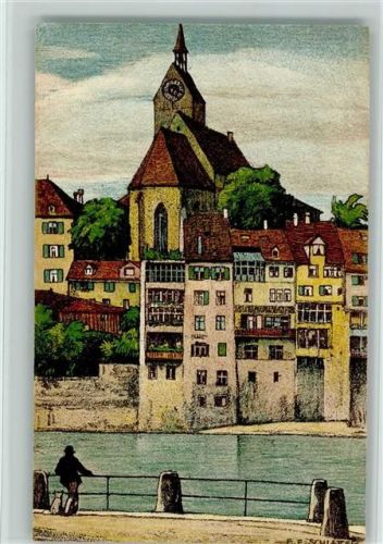 Basel 1913 Martinskirche mit Rheinufer AK