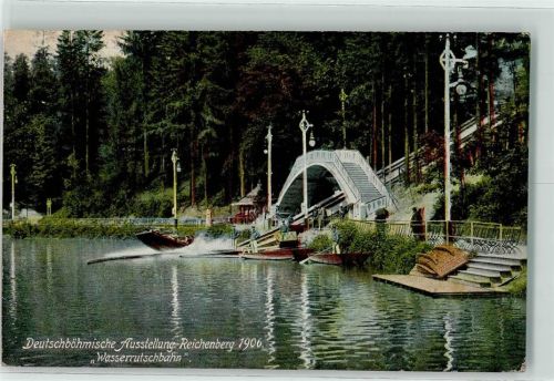 Liberec Deutschböhmische Ausstellung 1906 Wasserrutschbahn Ruderboot Treppe