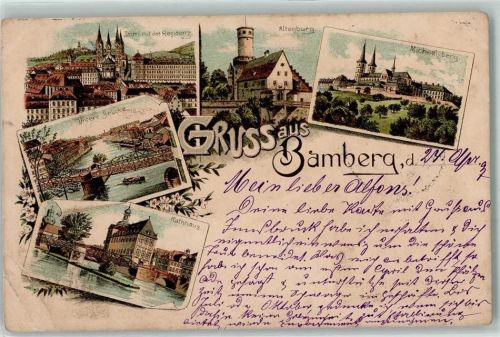 Bamberg 1907 Bamberger Dom Rathaus Untere Brücke Altenburg Lithographie