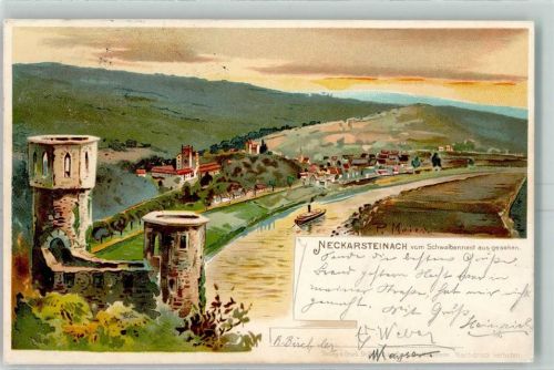 Neckarsteinach 1900 vom Schwalbennest aus gesehen sign