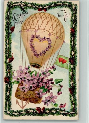 1913 Glückwünsche Ballon - Neujahr , Girlande mit Tannenzapfen, AK