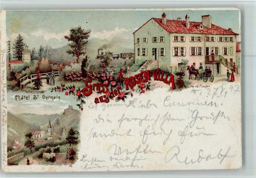 Saint-Germain-des-Bois 1897 Gruss aus - der Rosen Villa - Hotel AK
