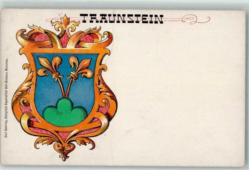 83278 W8220 Traunstein , Oberbay Gebrauchsspuren Wappen Lithographie