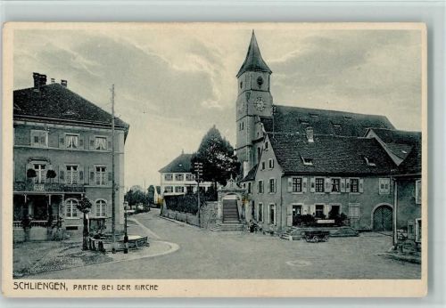 Schliengen Partei bei der Kirche , Brunnen - , gute Erhaltung AK Gebr. Metz 100 S 2 LA