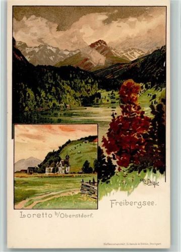 W8980 Oberstdorf Freibergsee Ortsansicht Loretto sign. Otto Strützel Strützel, O. Lithographie / Künstlerkarte