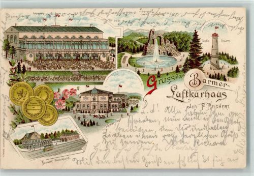 Barmen 1897 Luftkurhaus Vorderfront Bahnhof Toellethurm Münzen springbrunnen Toelle-Thurm Mehrfachaufnahme