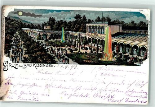 Bad Kissingen 1898 Kurpark Trinkhalle Springbrunnen