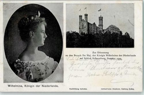 Schaumburg 1900 Wilhelmina, Königin der Niederlande, Erinnerung an den Besuch auf Schloß Schaumburg 1902